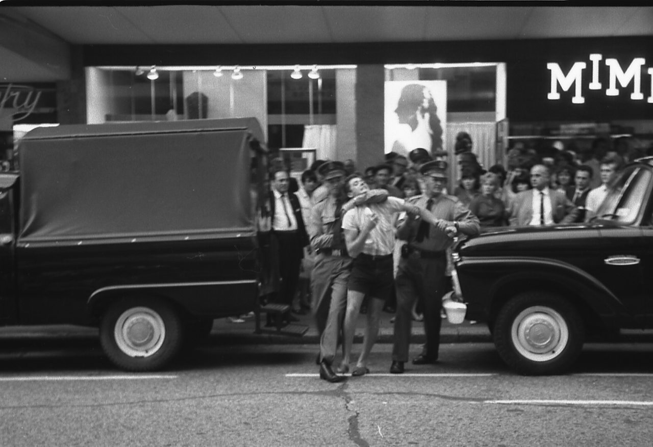 Arrest at the Youth Campaign Against Conscription rally, corner of ...